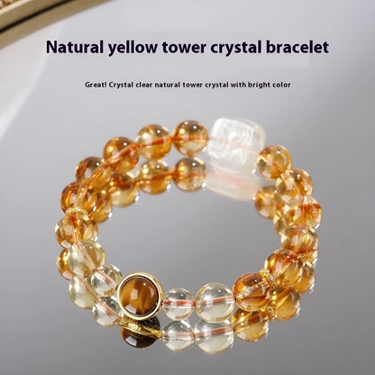 Women's carved citrine crystal ethnic bracelet with geometry pattern measuring 10mm wide