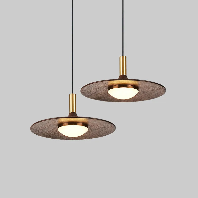 Personalised bar chandelier with walnut wood body and copper accents in modern Chinese style