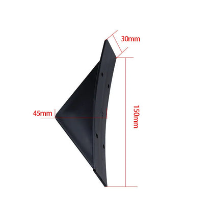 Black triangular car rear spoiler made of ABS plastic, 15cm wide, with mounting screws and adhesive.