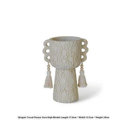 Ceramic Binaural Tassel Flower design succulent pot in Silent Wind style, showing high and low model variants.