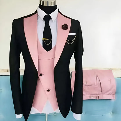 Men's three-piece slim fit business suit in cotton fabric with vest and trousers for wedding occasions