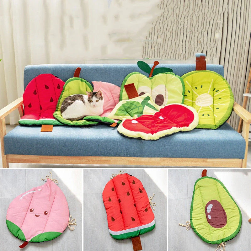 Ice silk pet cooling mat in various fruit designs for dogs and cats