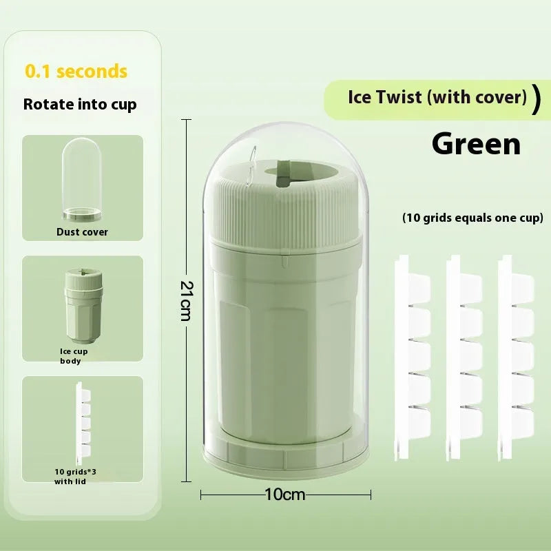Twist-release ice cube tray with sealing lid in green, peach, or white colour options