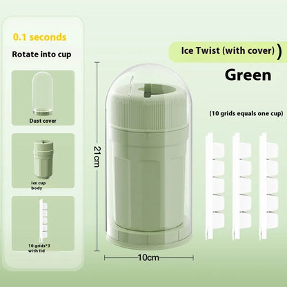 Twist-release ice cube tray with sealing lid in green, peach, or white colour options