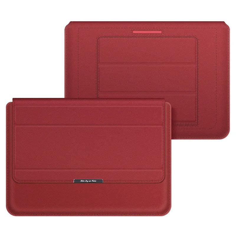 Three-in-one laptop bag in faux leather and plush, shown in black, dark blue, rose gold, grey, dark green, red or camel.