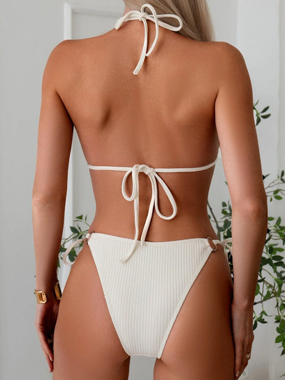 Women's bandage style bikini set with side tie thong in various colours