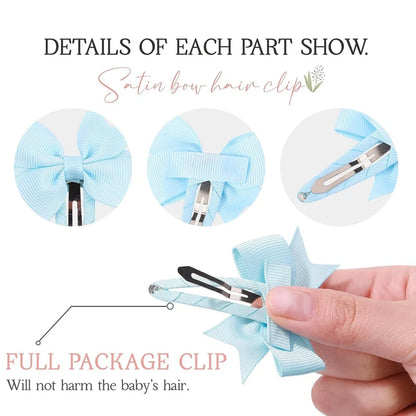 40 assorted colour snap hair bow clips with grosgrain ribbon bows measuring 2 inches wide