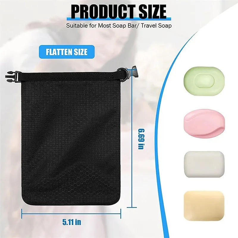 Waterproof bubble net soap container measuring 17 by 13 centimetres on a plain background