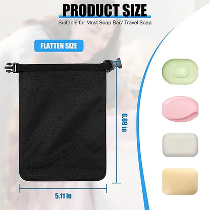 Waterproof bubble net soap container measuring 17 by 13 centimetres on a plain background