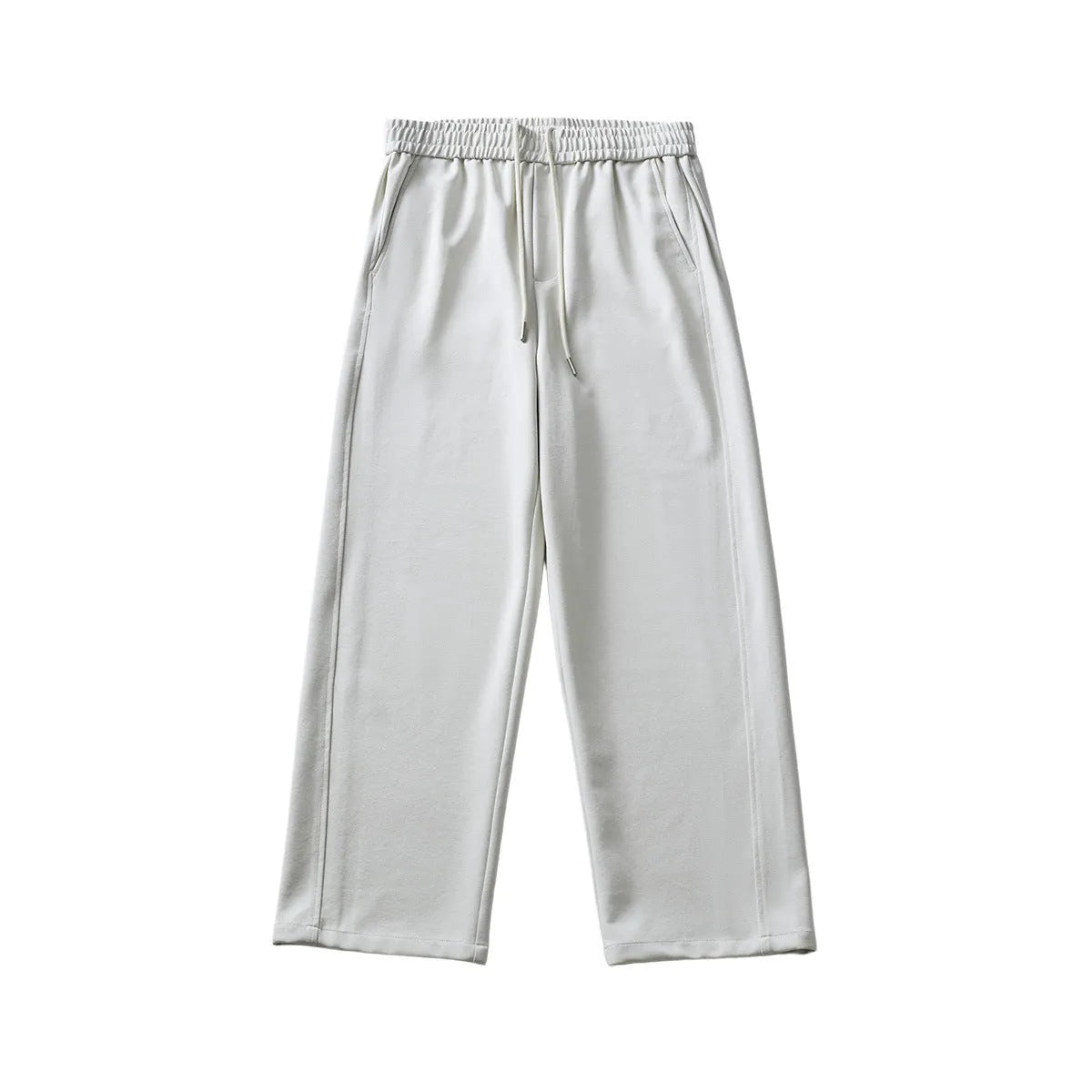 Men's cotton blend casual trousers in grey with straight loose fit and lace-up waist