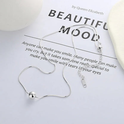 925 sterling silver clavicle chain necklace with small round ball pendant