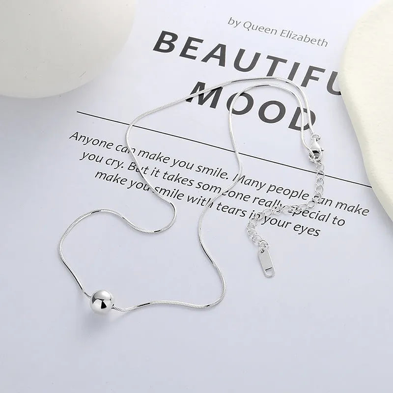 Clavicle chain necklace crafted from solid 925 sterling silver with small round ball pendant, elegant ins style design suitable for everyday wear or special occasions in colour YFL376.