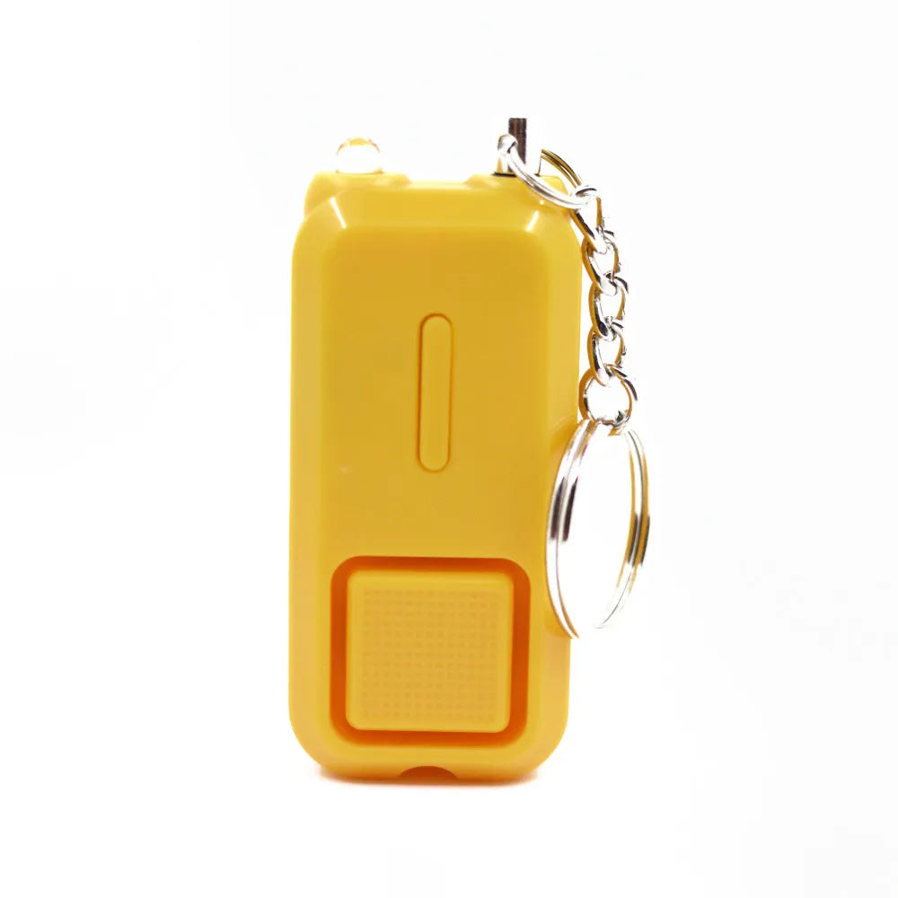 Compact personal safety alarm in five colour options showing 65x30x12mm dimensions