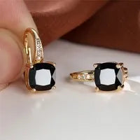 Square zircon inlaid geometric ear hooks in Korean style with electroplated finish