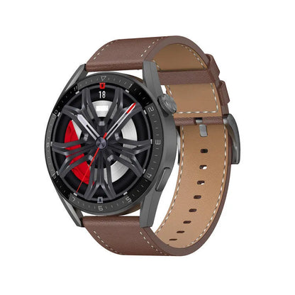 Simple metal smartwatch with black silicone strap and 1.45-inch screen displaying heart rate.