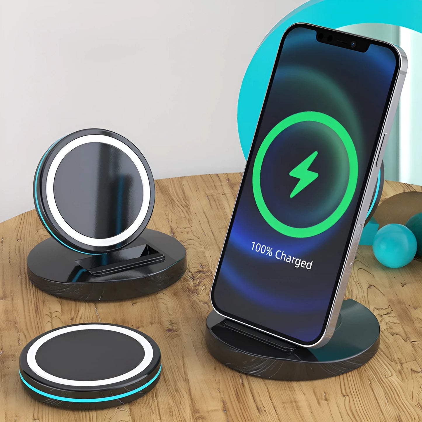 Magnetic 3-in-1 folding wireless charging stand for iPhone 12 models with USB interface
