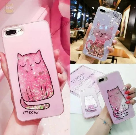 Cat phone case with glitter and bright colours for iPhone, showing precise cutouts for camera and ports