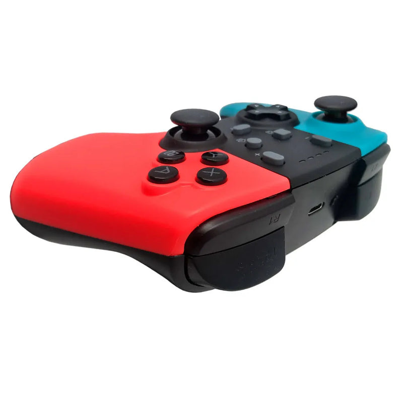 Wireless game controller for Nintendo Switch Bluetooth 3.0 with gyro axis and dual shock motors, ergonomic lightweight design, 380mAh battery provides 5 hours playtime, includes 1 metre charging cable in choice of black, white or blue