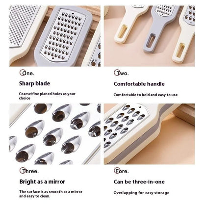 3-in-1 stainless steel cheese and vegetable grater with non-slip handle