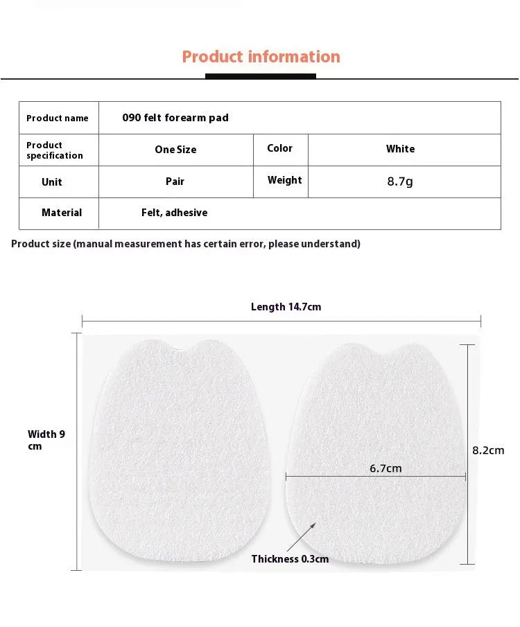 White thin felt anti-wear shoe tongue stickers showing front pad design for friction prevention