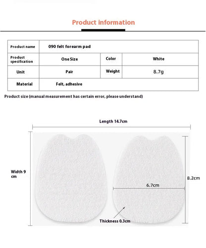 White thin felt anti-wear shoe tongue stickers showing front pad design for friction prevention
