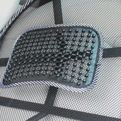 Black lumbar support pillow with steel wire framework for car seats measuring 41x39cm