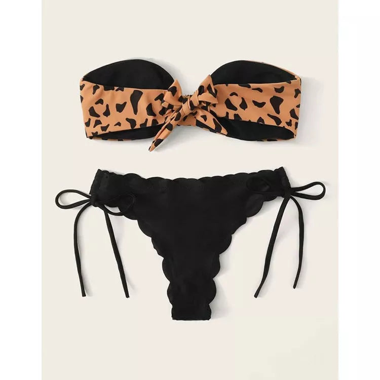 Women's leopard print split swimwear in sizes S to XL
