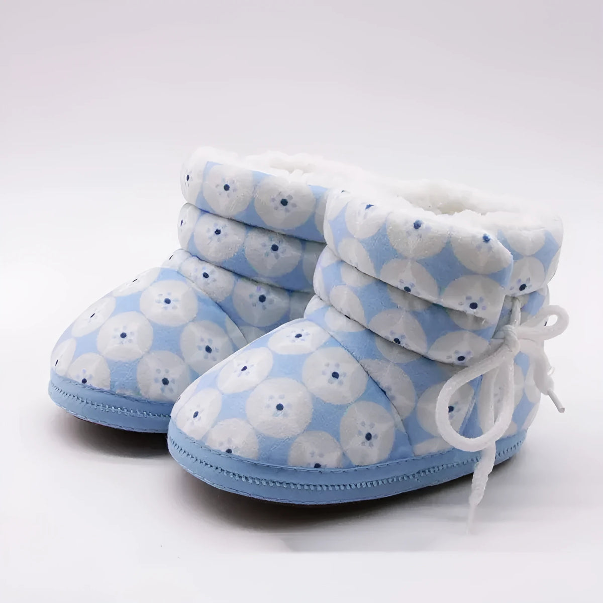 Blue brown pink baby toddler shoes with geometric print and non-slip rubber sole, sizes 11cm and 11.5cm