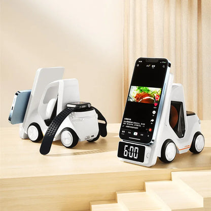 15W three-device wireless charging bracket in grey colour with compact 150x146x75mm dimensions