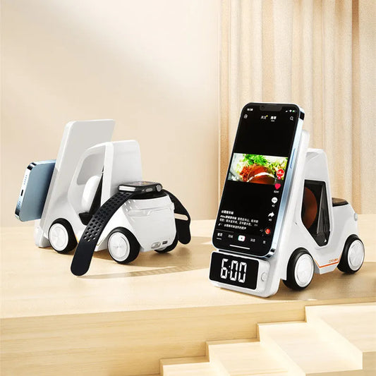 15W three-device wireless charging bracket in grey colour with compact 150x146x75mm dimensions