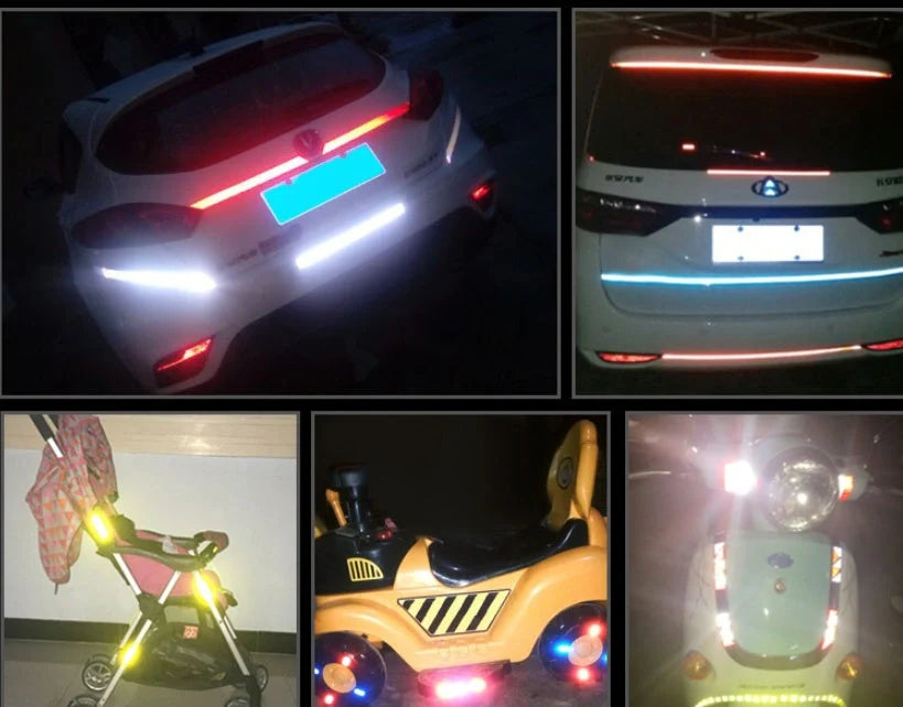 Reflective and luminous safety stickers for bicycles, cars, and motorcycles in multiple colours