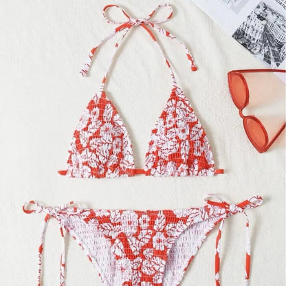 Women's floral halter swimsuit bikini set in multiple colours with brief bottoms
