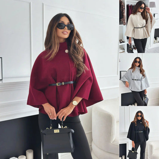 Chic batwing sleeve cloak jacket for women in various colors including black, apricot, gray, and wine red