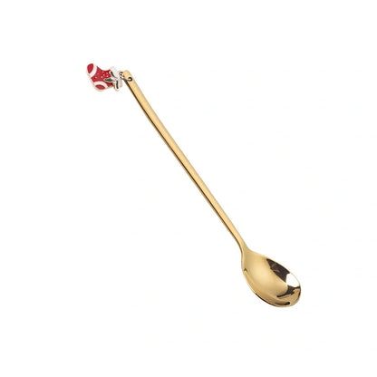 Christmas spoon set with silver and gold finishes, 135mm long stainless steel dessert utensils