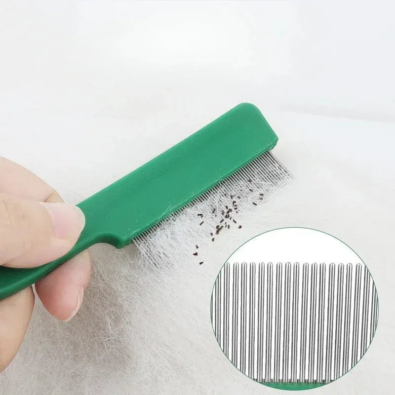 Green plastic handle stainless steel pin pet flea comb for dogs and cats