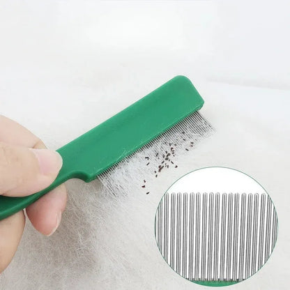 Green plastic handle stainless steel pin pet flea comb for dogs and cats