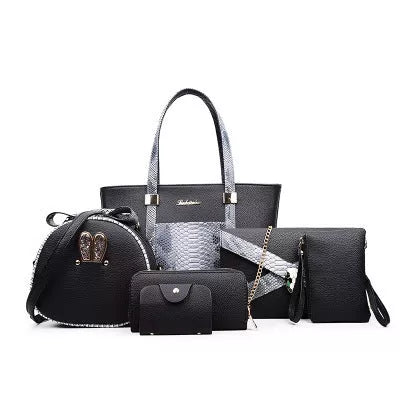 Women's shoulder bag with zipper closure and multiple pockets in light grey, black, off-white, and rose red