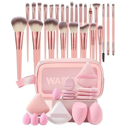 Beauty tool set with hydrophilic non-latex tools for facial cleansing and makeup application in various colours