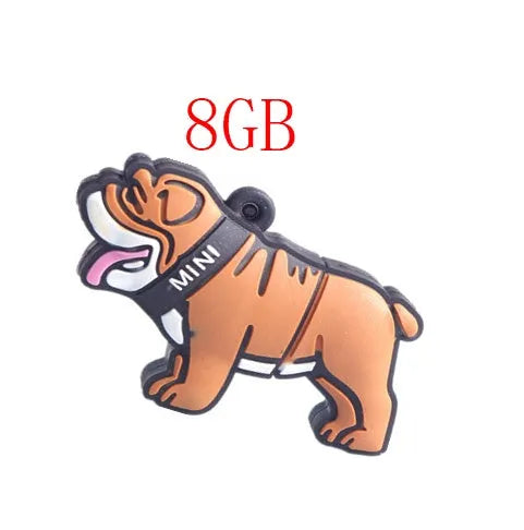 Silicone bulldog USB flash drive with custom logo printing, available in 2GB to 64GB capacities.