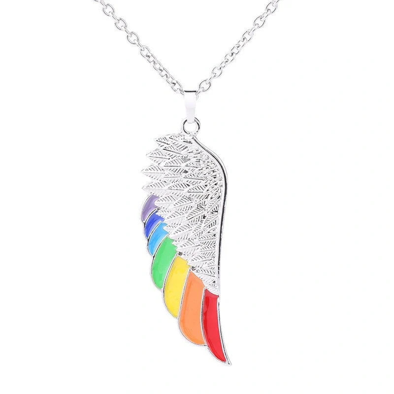 Stainless steel wing pendant necklace with natural stone, elegant unisex jewellery