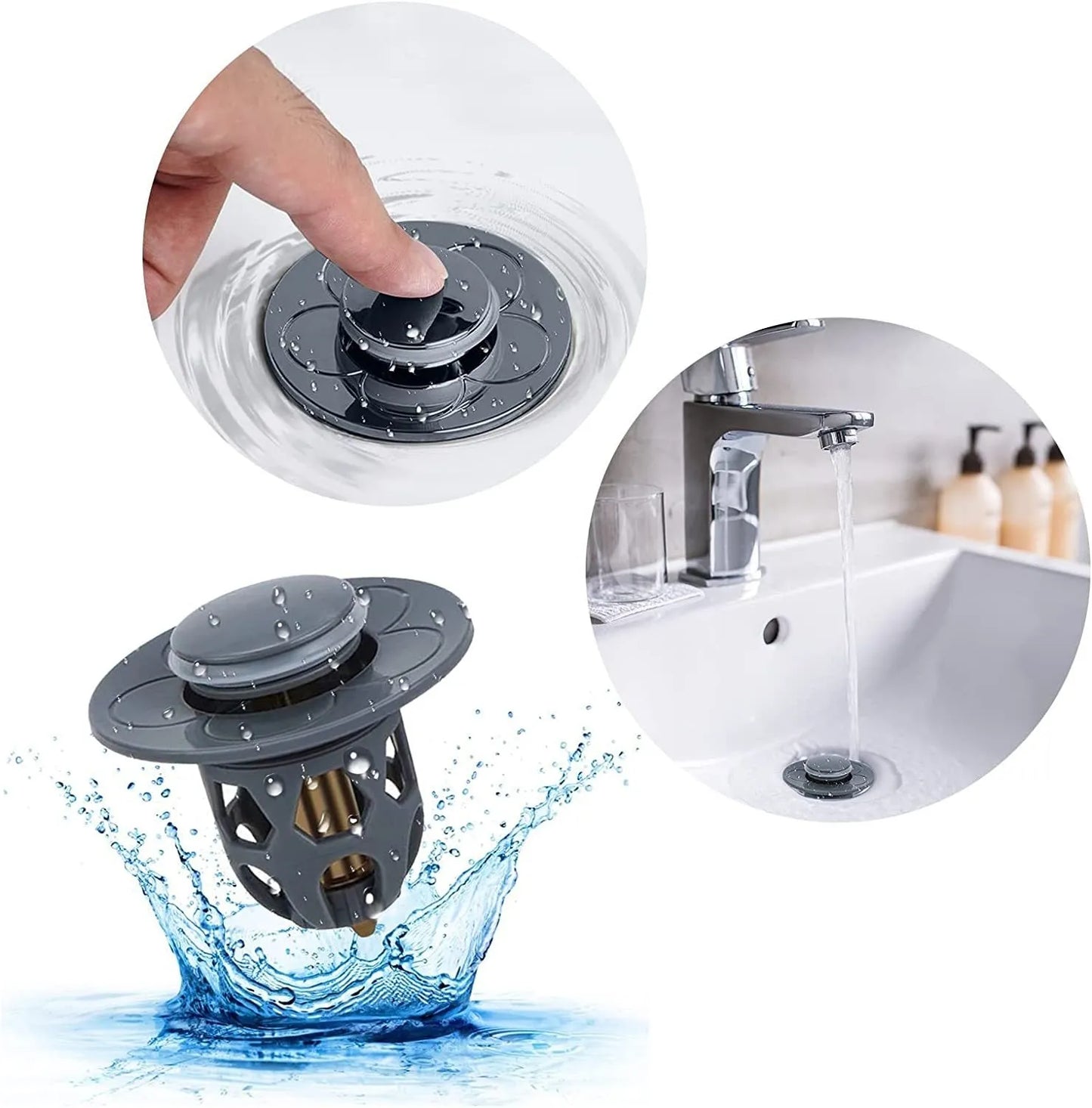 Copper core bouncing washbasin drain plug with universal 1.1-1.5 inch head in metallic finish