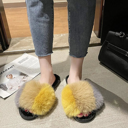Cosy indoor furry slippers for British women, featuring plush lining, open-toe design, and trendy tassels in a range of classic UK colours.
