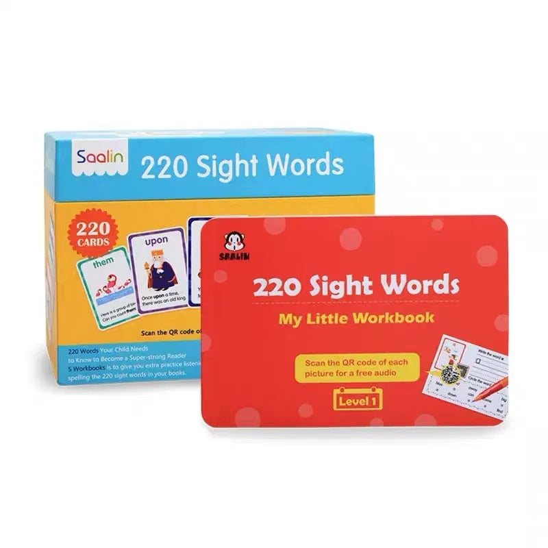 220 high frequency word card gift box set with interactive workbooks for early childhood education