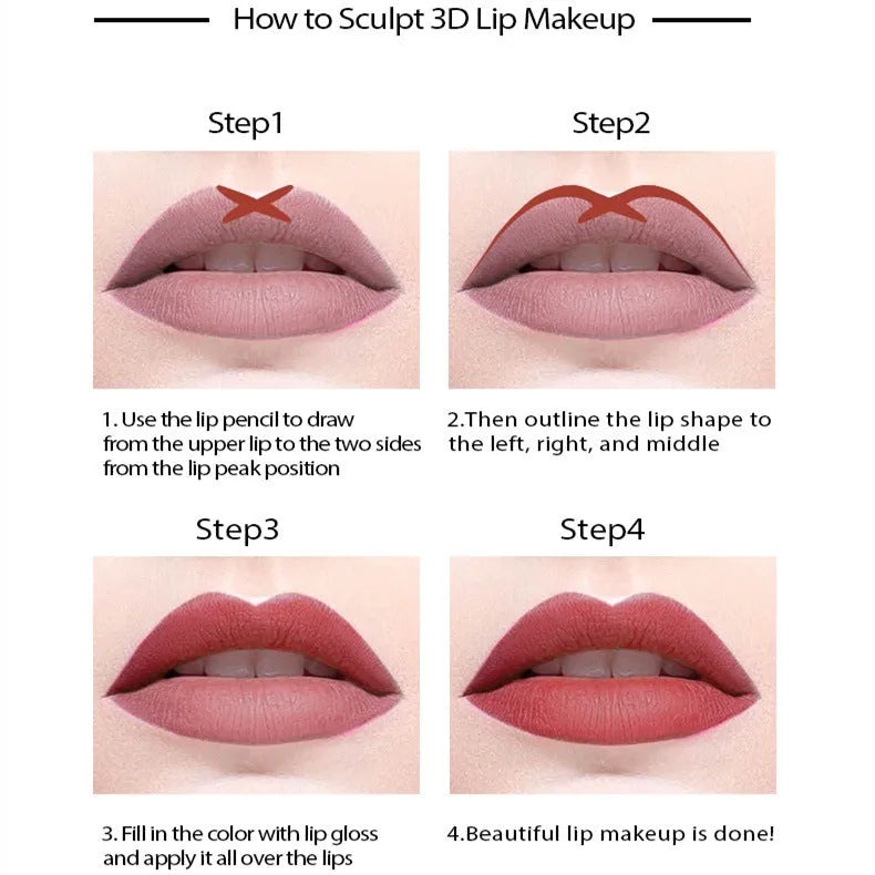 Matte finish lip liner pencil shown in a case, with 14 shade options from 201 to 214 for lip contouring.