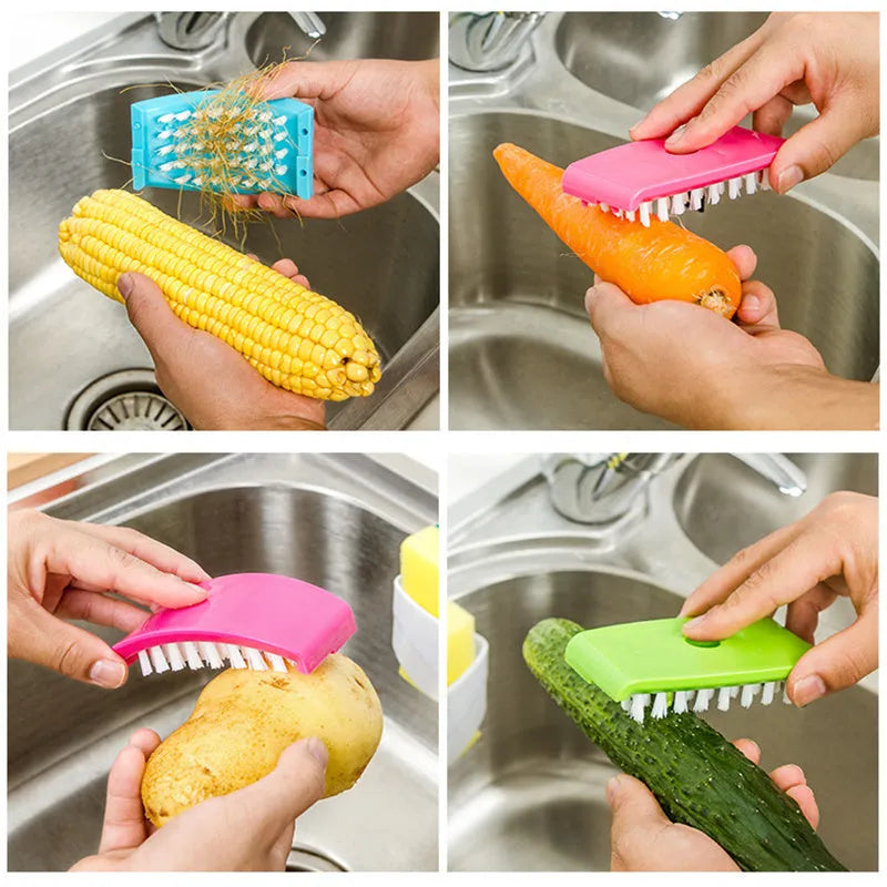 Blue multi-purpose kitchen brush with suction cup for cleaning utensils and vegetables