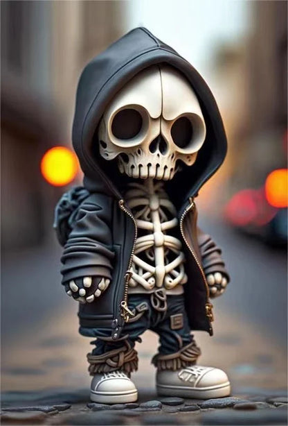 Resin skeleton figurines with a modern, minimalist design for home and office decor