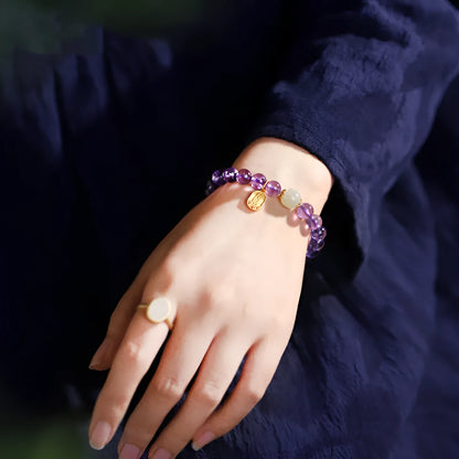 Amethyst geometric crystal bead bracelet for women, 8mm bead size.