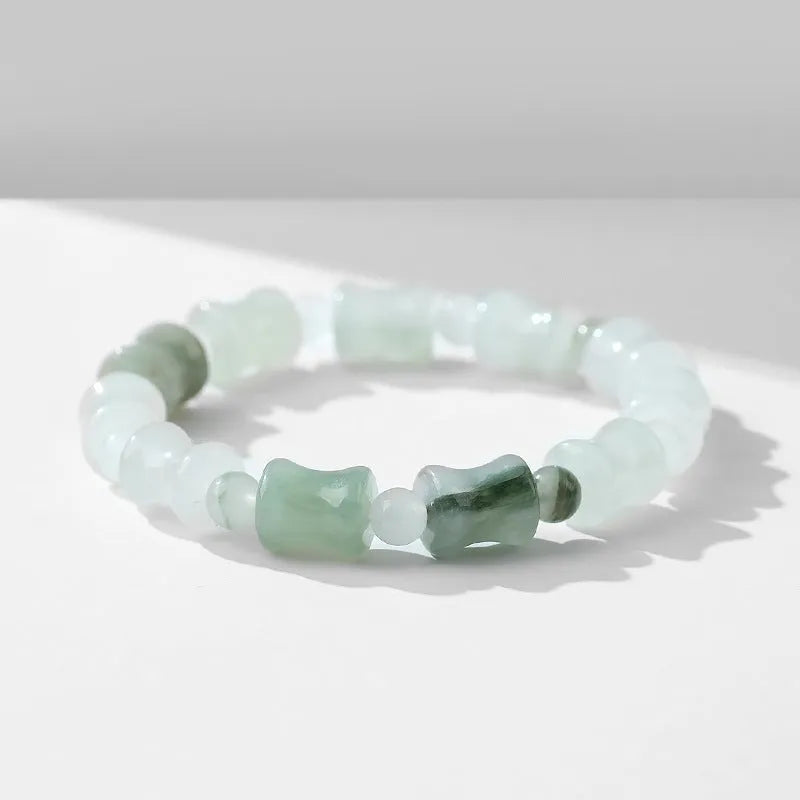 Natural Chalcedony Beaded Bracelet with Coconut Shell Beads and Elastic String, Simple Korean-Style Unisex Jewellery Featuring a Diamond-Shaped Safety Lock Closure