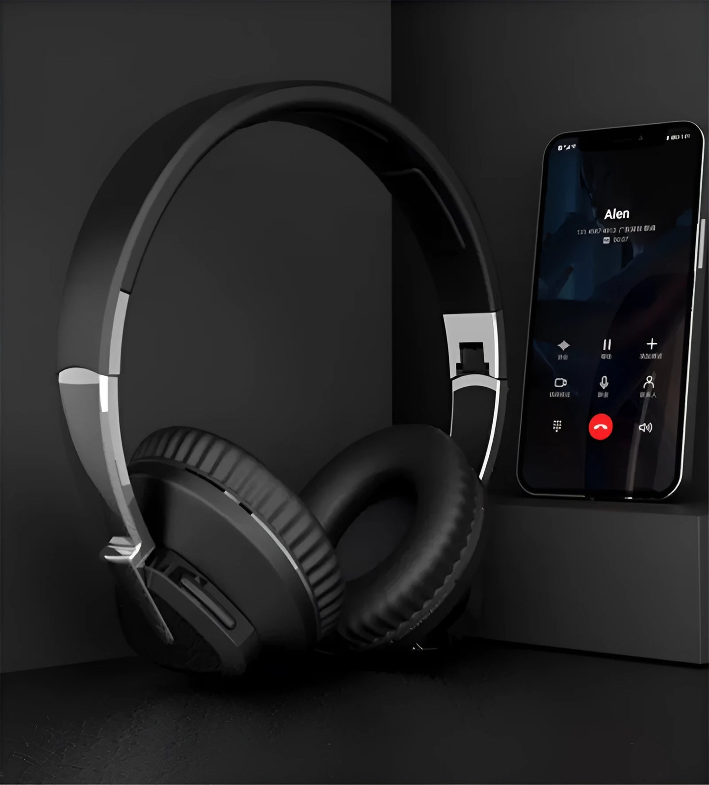 H3 wireless over-ear headset in black showing AUX port and on-ear controls.