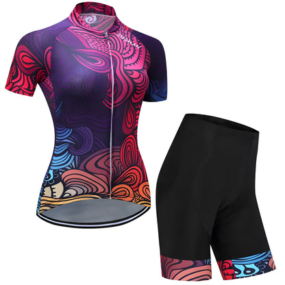 Mountain bike set in purple pineapple fabric with moisture wicking, available in sizes XS to 3XL